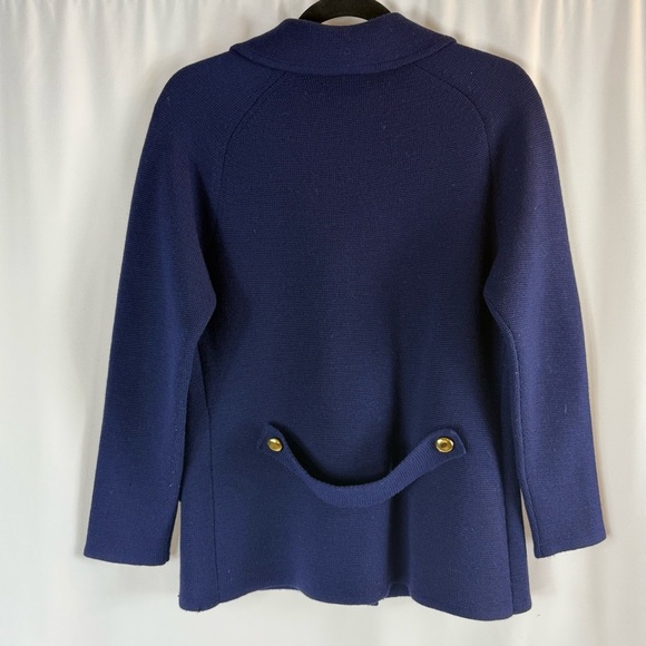 Vintage Navy Blue Knit Wool Lady Jacket Cardigan Sweater Dorce Leroy Old Money - Picture 11 of 14
